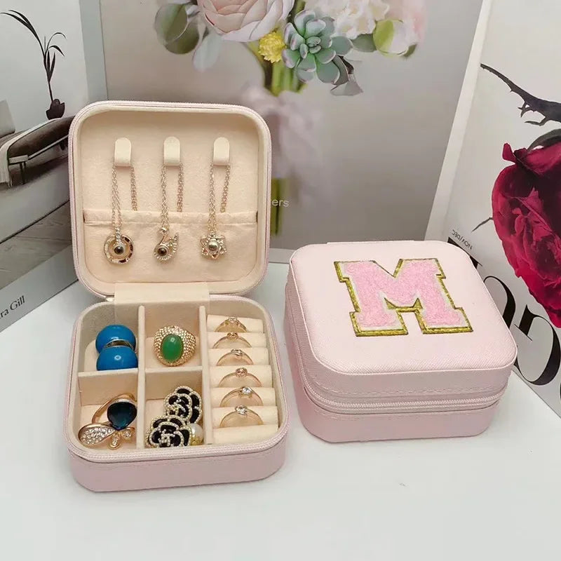Mini Jewelry Storage Box Bridesmaid Gift Ideas Travel Jewelry Case Initial Letter with Name Birthday Party Box Mother's Day Gift