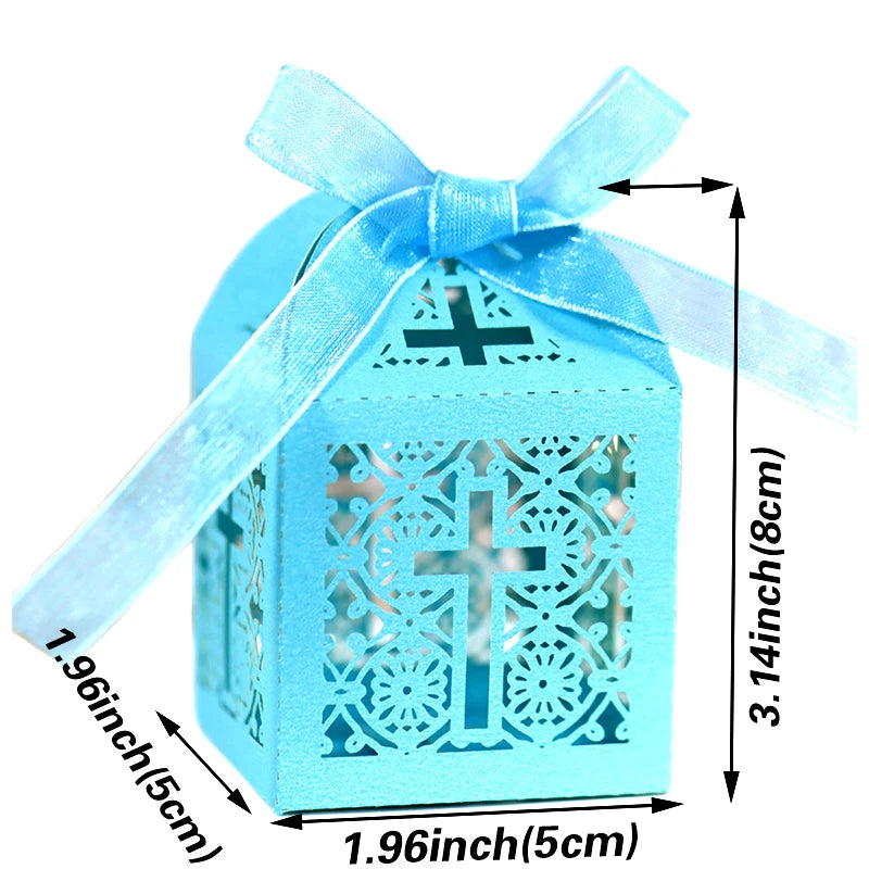 20/30/50PCS Cross Carriage Laser Cut Candy Boxes Wedding Favors Gifts Box Communion Christening Easter Baby Shower Party Decor