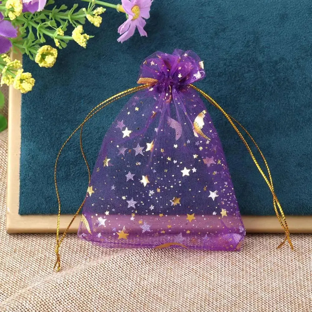 50pcs/lot Moon Star Organza Gift Bag 7x9 9x12 10x15cm Multicolor Gifts Pouches For Wedding Party Candy Bag Jewelry Packing