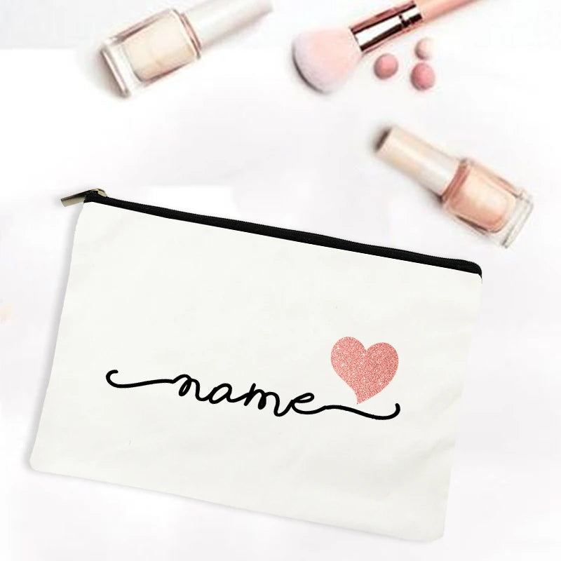 Personalized Canvas Monogram Cosmetic Zipper Pouch Makeup Bag Bridesmaid Maid of Honor Holiday Wedding Bachelorette Party Gifts
