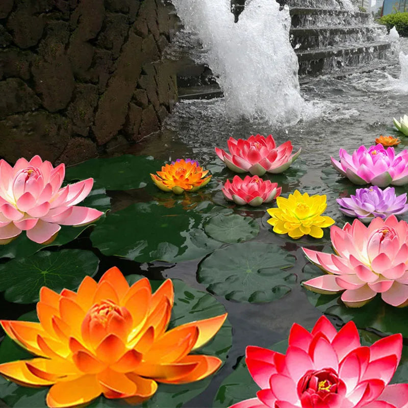 10/17/28/40/60cm Lotus Artificial Flower Floating Fake Lotus Plant Lifelike Water Lily Micro Landscape for Pond Garden Decor