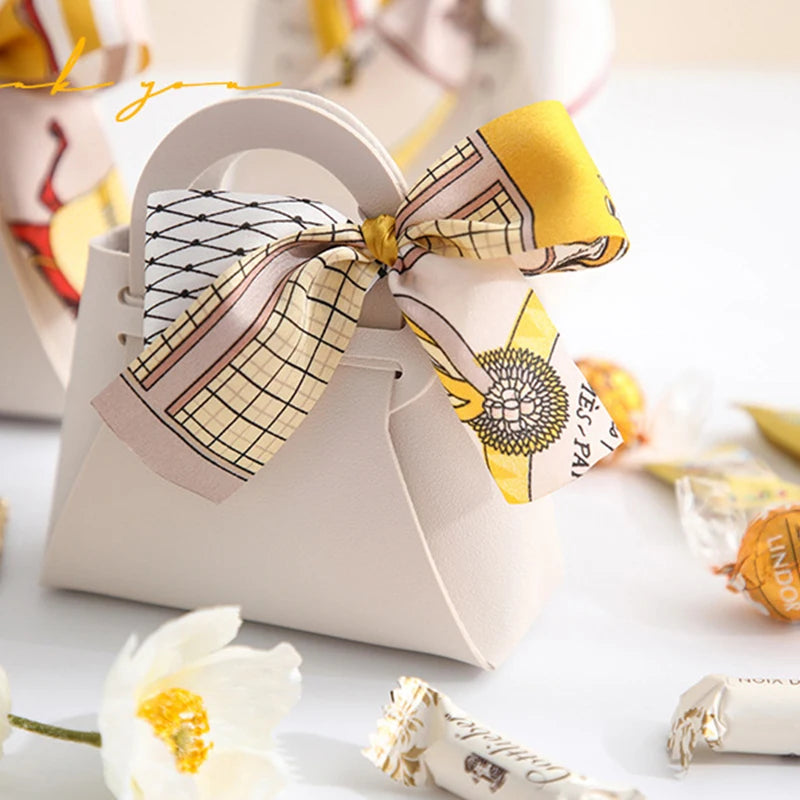 1PCS Leather Gift Bags Bow Ribbon Packaging Bag Wedding Favour Distributions Bags Eid Mubarak Candy Packaging Box Mini Handbag