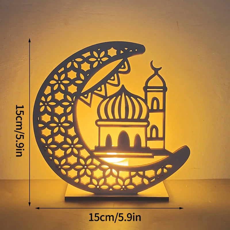 2024 Eid Mubarak Candle Lamp Creative Night Light Lantern Candle Holder Eid Mubarak Islamic Muslim Party Decor  Decorative Lamp