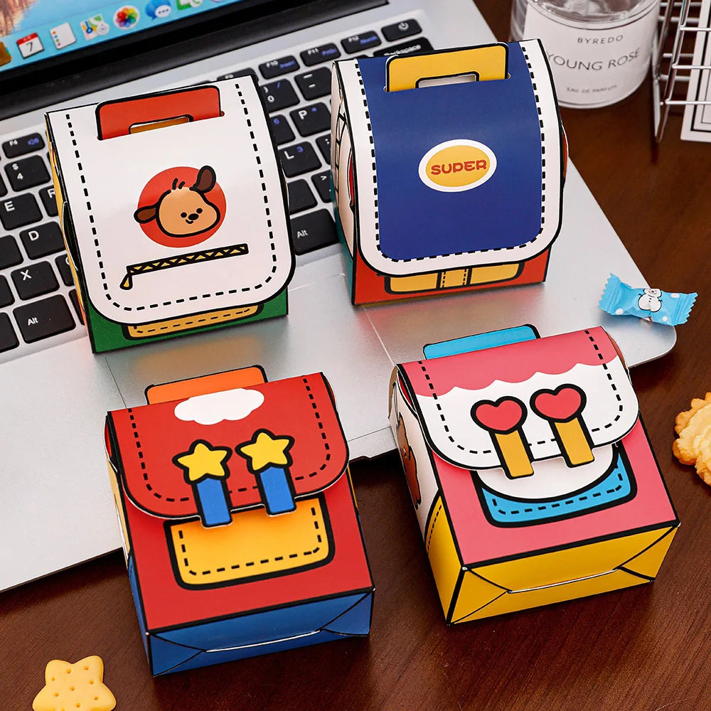 10Pcs Cute Portable School Bag Candy Cookie Box Gift Snacks Packing Boxes for Kids Birthday Back To School Party Decoration