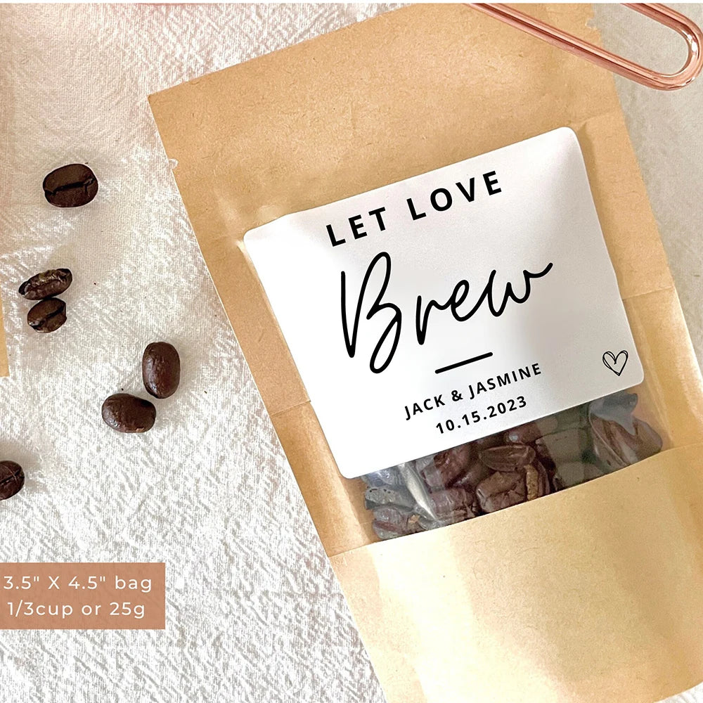 Custom 30pcs DIY Kraft Blend Coffee Bags Wedding Party Personalised Gift Resealable Coffee Chocolate Bean Storage Pouches