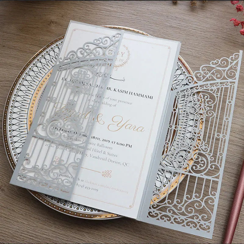 10 Pieces Laser Cut Wedding Gate Love Door Invitation Card Black Pink Gold Engagement Party Greeting Invitations IC165