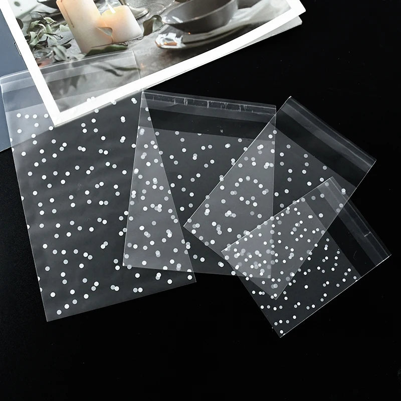 100Pcs Transparent Dot Candy Cookies Self Adhesive Gift Bag Pouches Wedding Brithday Gifts Packaging Bags Biscuits DIY Baking