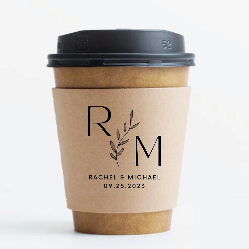 Personalized Disposable Ice Coffee Cup Sleeves Wedding Party Heat-Insulated Cup Holder Bar Reception Corrugated Paper Cup Cover