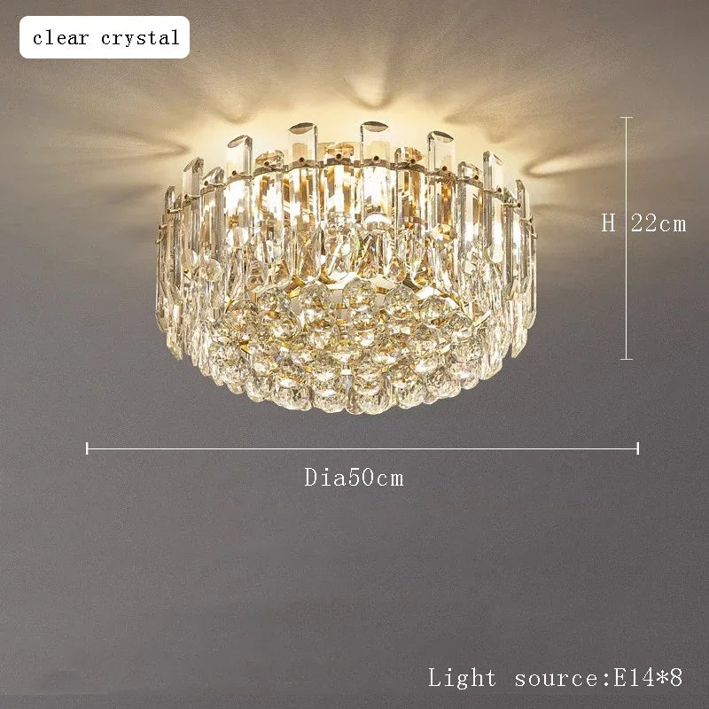 Modern Luxury Ceiling Lamp Smoke Clear Crystal Led Round Lighting for Living Room Bedroom Dining Room Gold Ceiling Chandelier