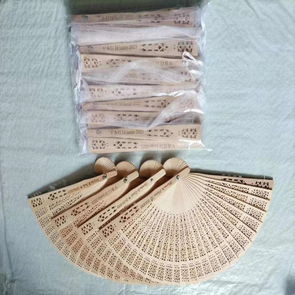 50Pcs Personalized Engraved Wood Folding Hand Fan Wooden Fold Fans Customized Wedding Party Gift Decor Bridal Shower Gift Favor