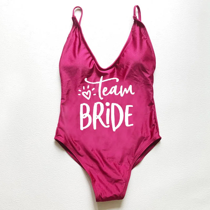 Sexy Padded Swimwear Women Team Bride Love Print One Piece Swimsuit Summer Bathing Suit Bachelor Party Beachwear backless bikini