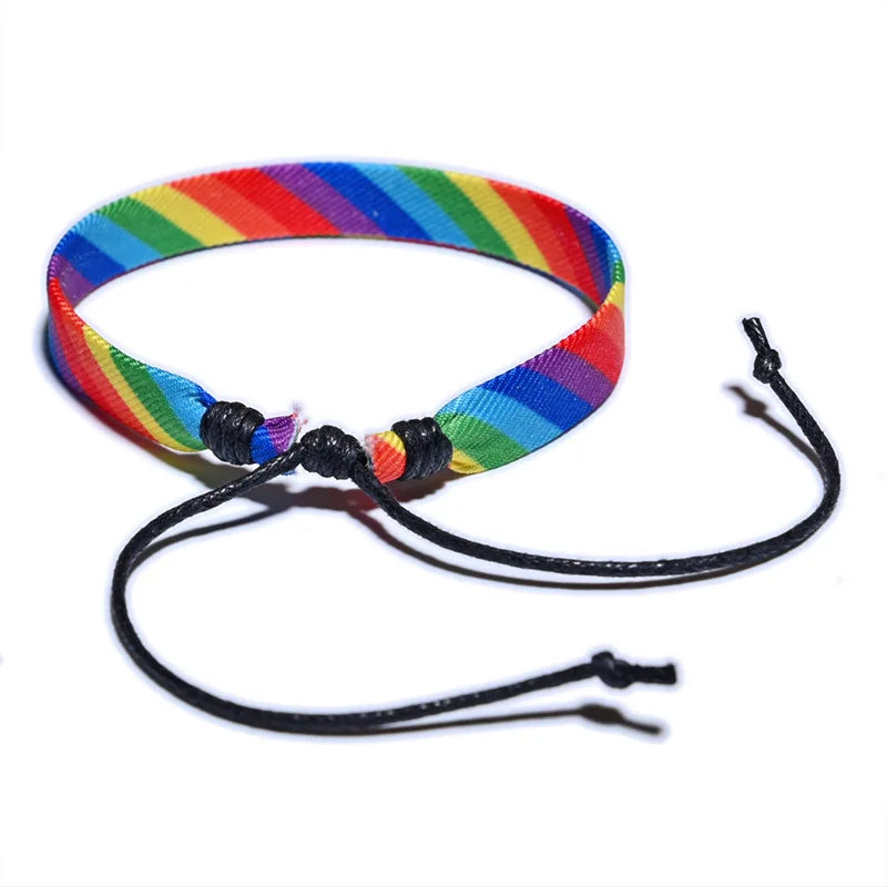 Handmade Braided Rainbow Bracelet Adjustable Lesbian LGBT Pride Month Bracelet