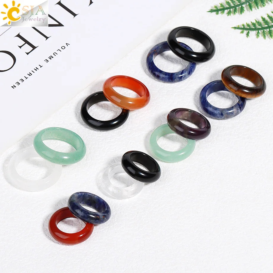 Reiki Crystal Rings for Men Natural Stone Pink Quartz Red Agates Amethyst Running Ring Jewelry 16 17 18 19 20 21 Inner Ring H474