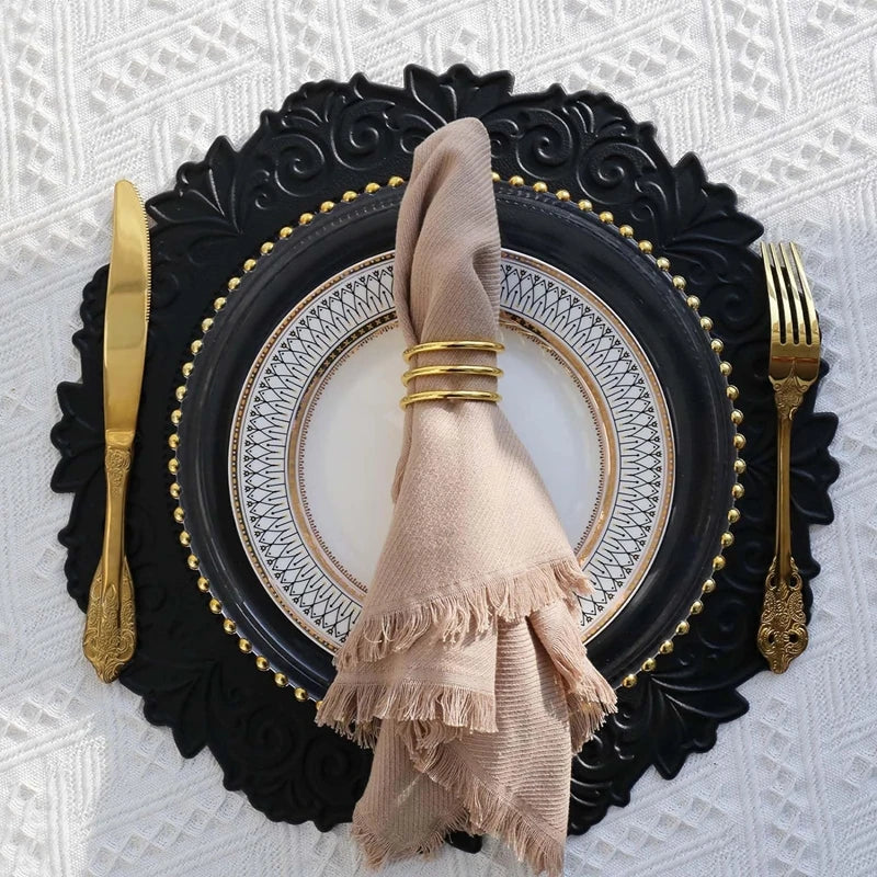 1/6/10PCS Round Kitchen Table Mat European Embossed Waterproof Faux Leather Round Table Placemats for Kitchen Dining Patio 식탁매트