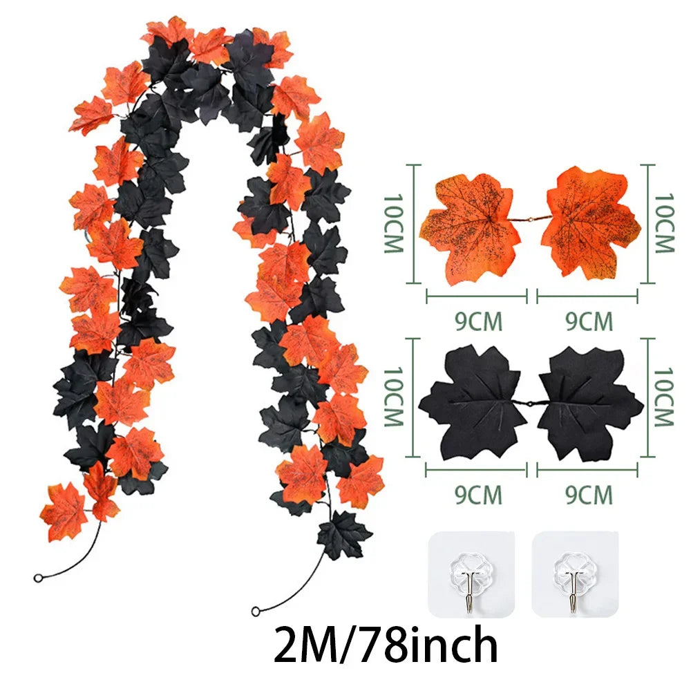 200cm Artificial Fall Maple Leaf Garland Autumn Leaves Fake Plant Garland for Festival Wedding Halloween Thanksgiving Room Decor