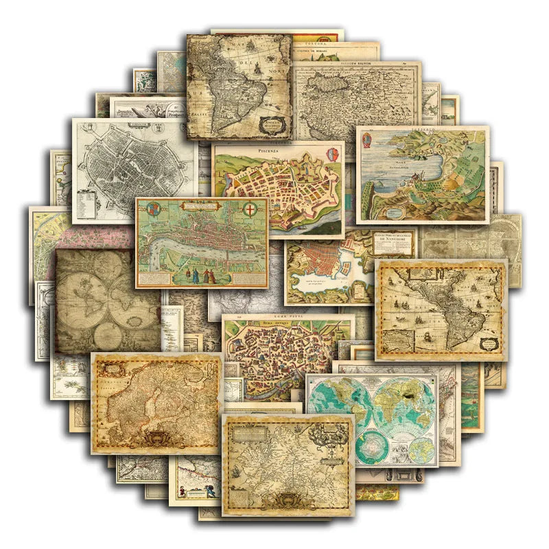 55pcs Nautical Map Scrapbooking Stickers Children's Diy Computer Luggage Decoration Student Stationery