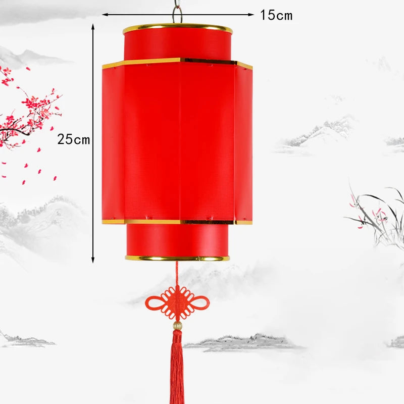 Chinese Red Lantern Chandelier Manual Material Outdoor Waterproof Sunscreen Printed Antique Sheepskin Festival Decor Lantern