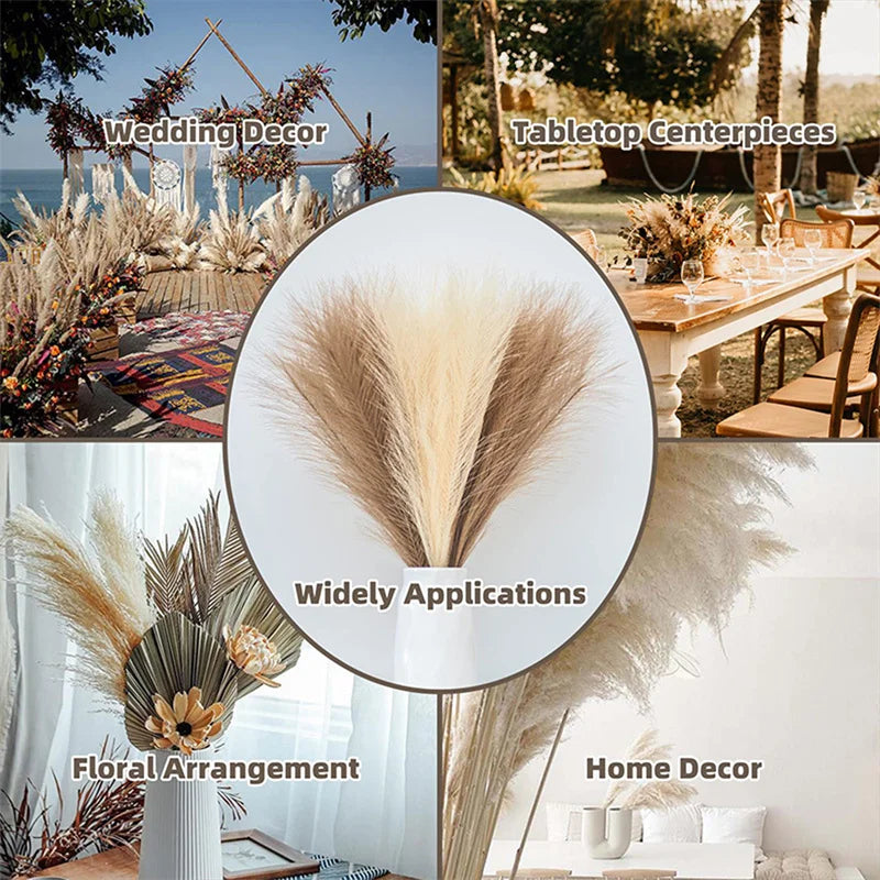 55CM 10PCS Fluffy Pampas Grass Boho Decor Flower Fake Plant Reed Simulated Wedding Party Home Decoration Artificial Flowers