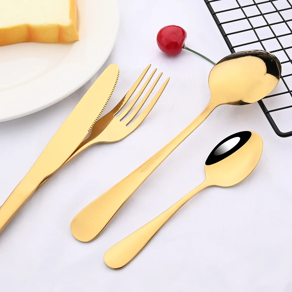 Promotion Dinnerware Set Stainless Steel Colorful Rainbow Gold Knife Fork Teaspoon Dishwasher Safe Silverware Set Cutlery Box