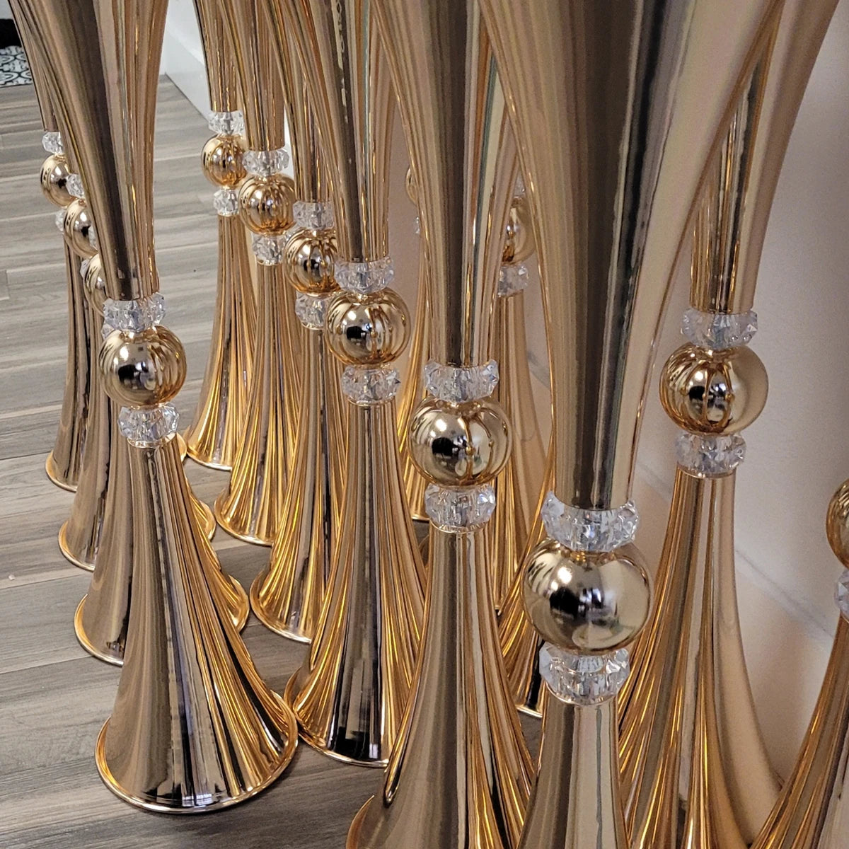 10pcs )Tall 60cm/50cm/70cm/80cm/100cm) Wedding Supplies Gold Metal Crystal Flower Stand Wedding Table Decoration Centerpiece w30