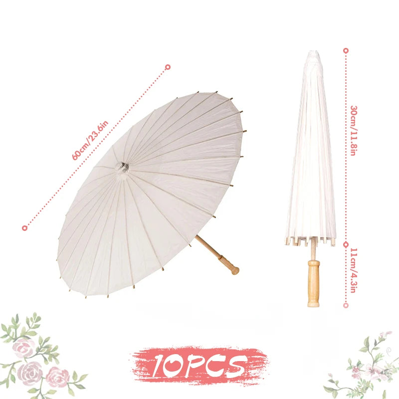 84/60CM White Paper Parasol Umbrella for Wedding, Party Favor DIY Bamboo Umbrellas, for Bridal Shower Centerpieces, Photo Props