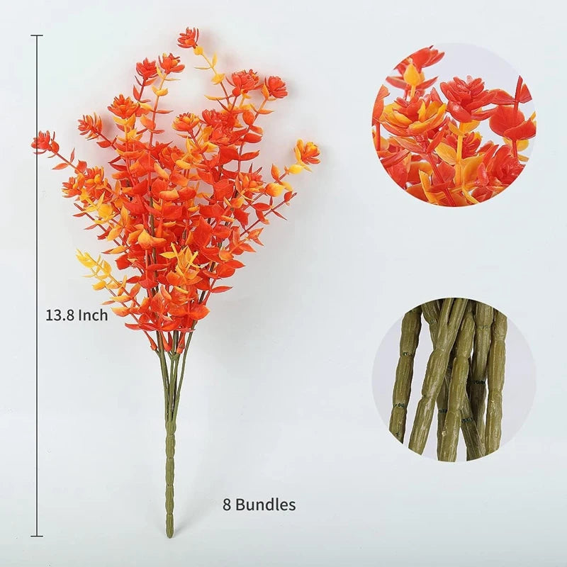 Autumn Artificial Flowers Bouquet Orange Fake Eucalyptus Plant for Home Room Decor Garden Wedding Halloween Christmas Decoration