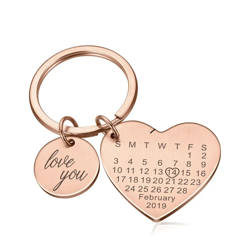 Personalized Stainless Steel Engraved Calendar Date Keychain Custom Keyring Gift For Wedding Anniversary Gift