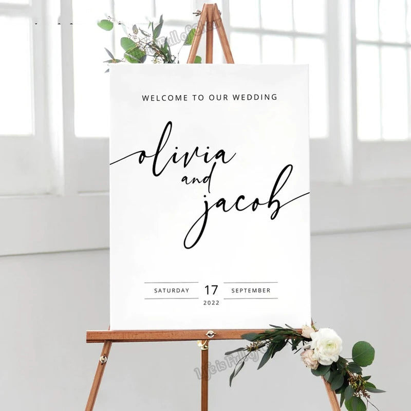Wedding Welcome Sign Vinyl Sticker Custom Name Date Wall Decal Personalized Wedding Party Decor Wedding Mirror Frame Board Mural