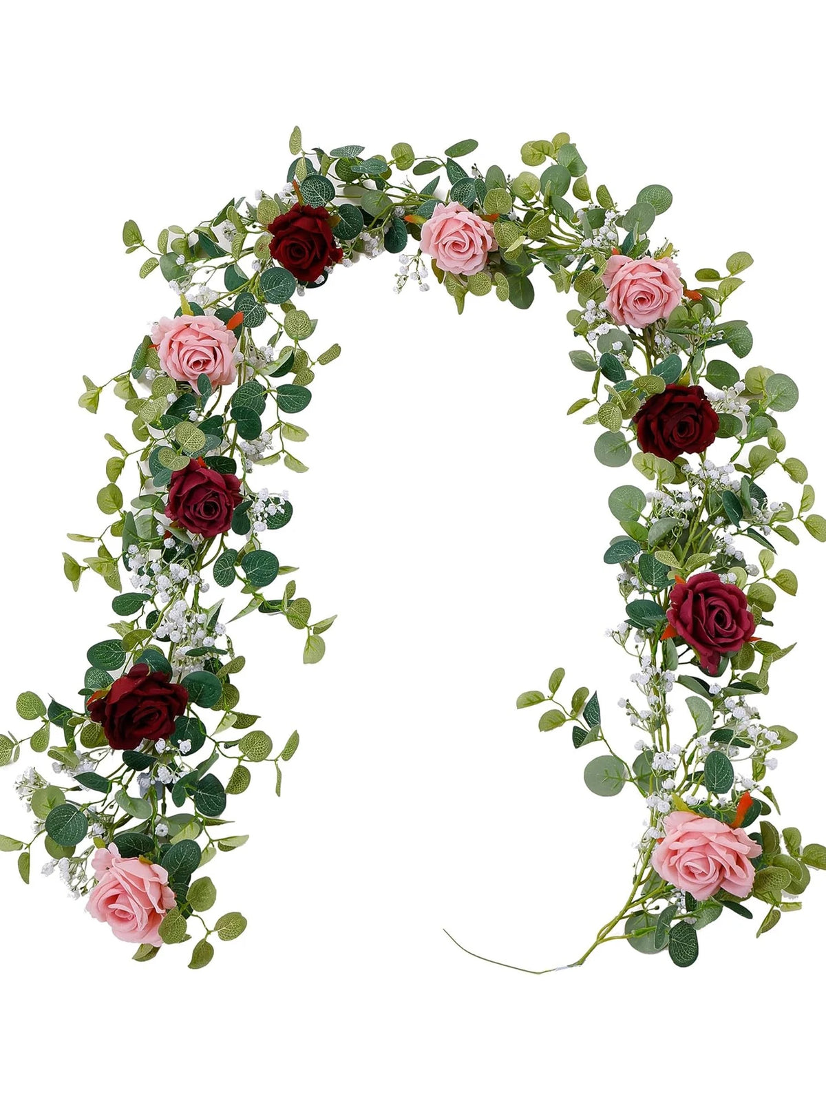 1pc Artificial Eucalyptus Rose Flowers Vine Gypsophila Floral Greenery Garland for Wedding Spring Home Party Craft Table Runner