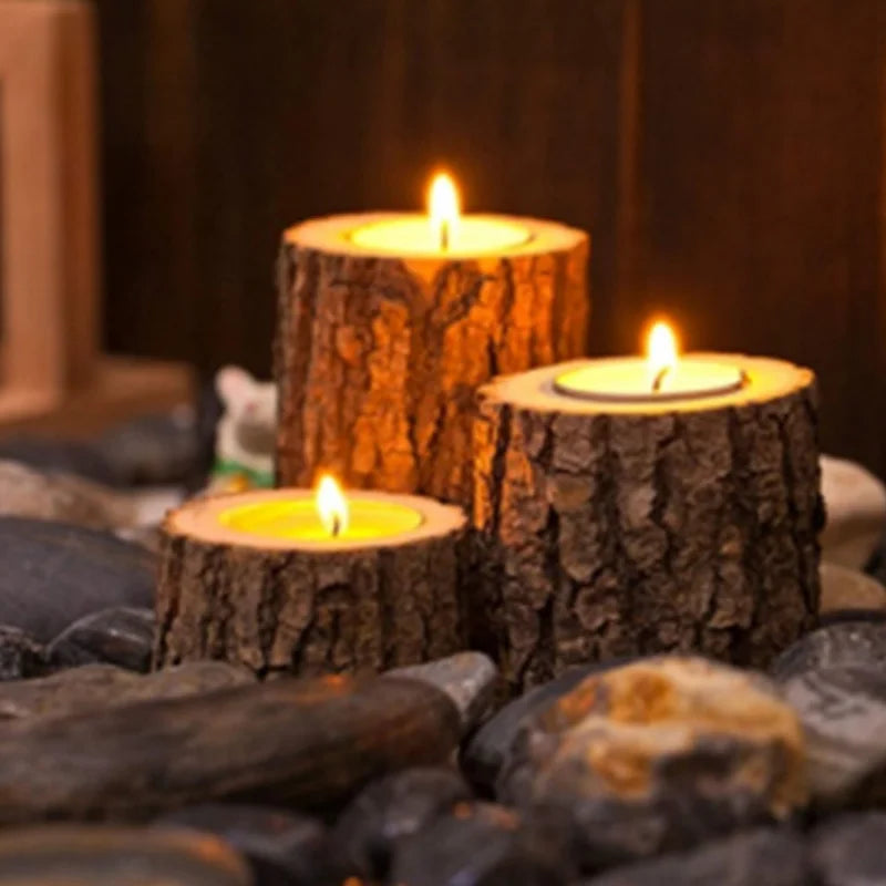 A Set of Wooden Candlesticks, Succulent Plant Pots, Trays, Candle Holders, Office Desk Decorations, Rustic Wedding Decorations