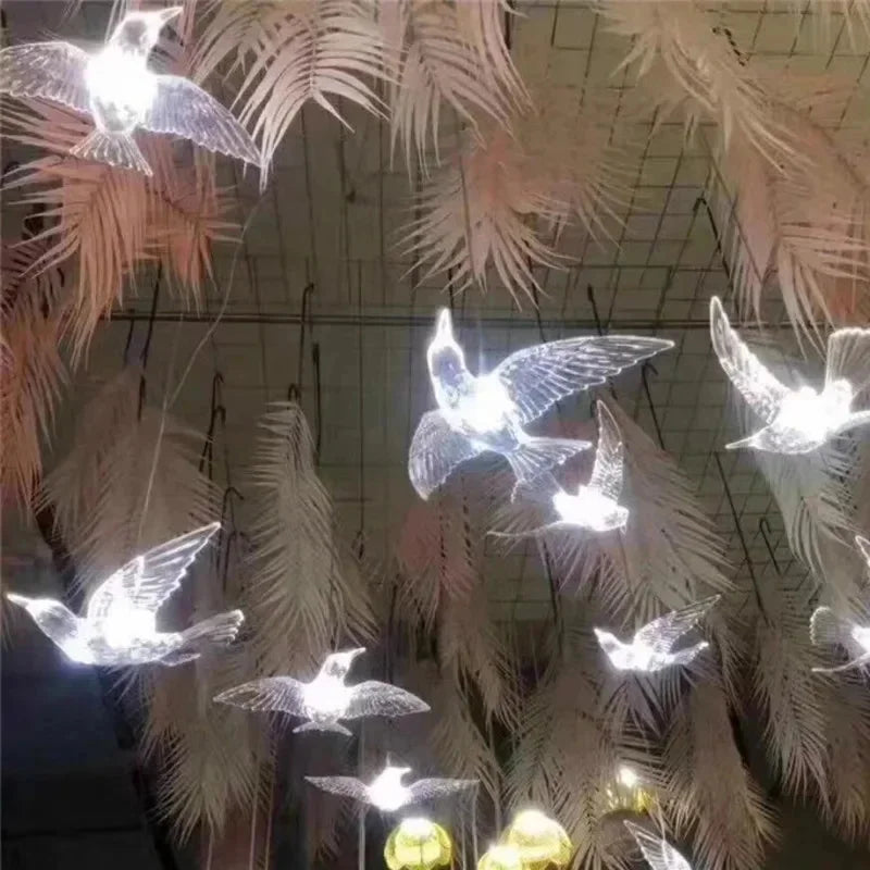Wedding Props 10PCS Bird Light Transparent Luminous Chandelier Plastic Ceiling Lighting Festival Lamp Birthday Party Decoration