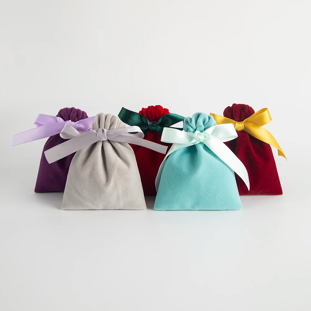 10pcs Bulk 10x12cm Jewelry Packing Ribbon Velvet Bags Gift Display Packing Storage Wedding Travel Candy Drawstring Dust Pouches