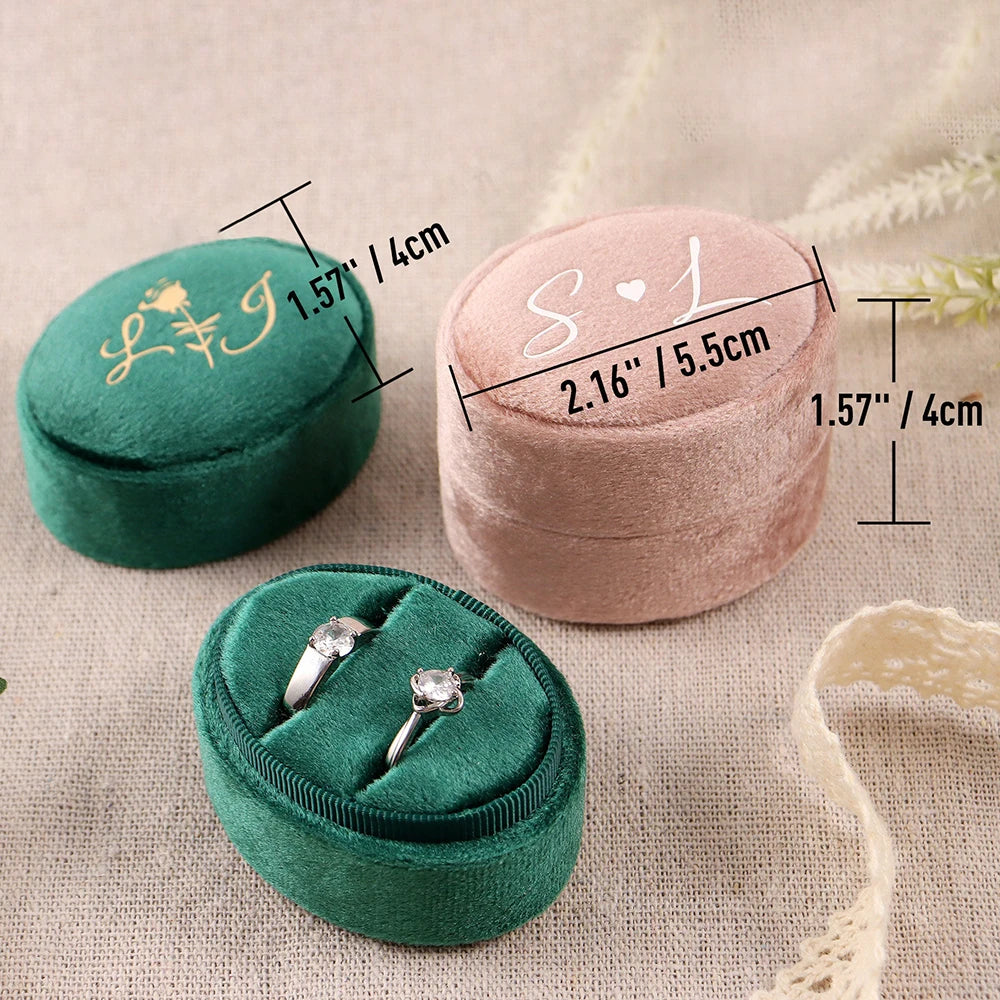 Personalized Oval Velvet Ring Box Double Slot Wedding Engagement Ring Holder Box Modern Elegant Wedding Decoration