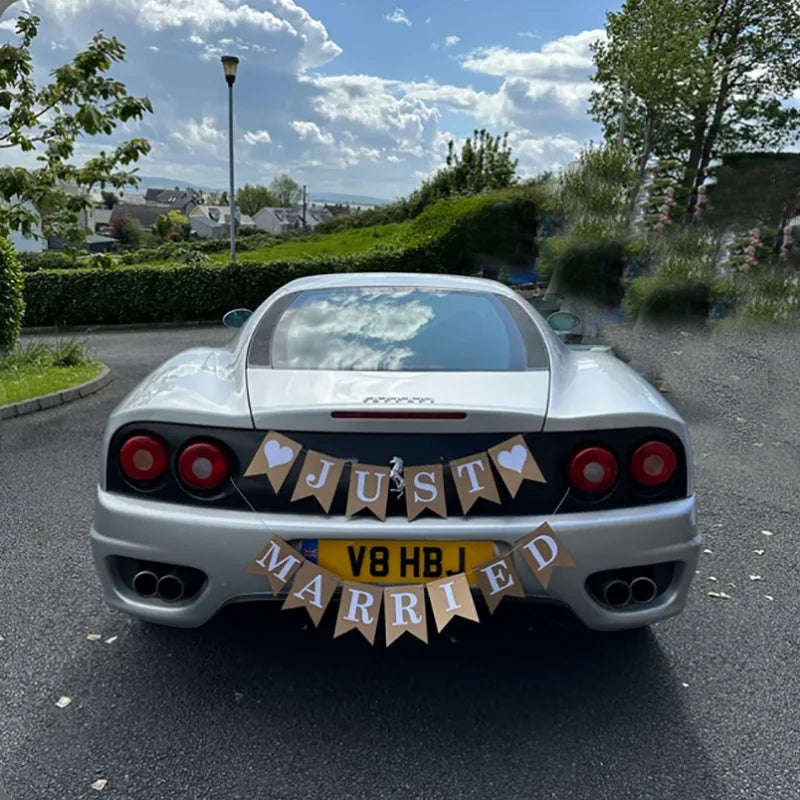 JUST MARRIED Wedding Banner Set Bridal Shower and Engagement Photo Prop Car Decorations