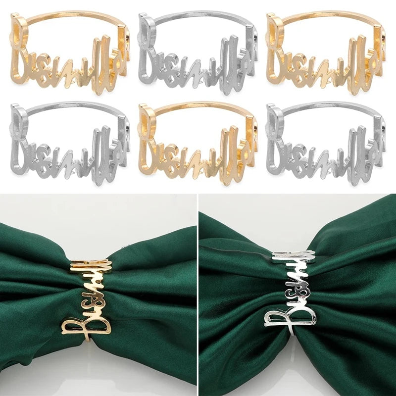 12/6PCS Alloy Blessing Bismillah Napkin Rings Eid Mubarak Muslim Islamic Ramadan Kareem Table Napkin Holder Wedding Party Decor