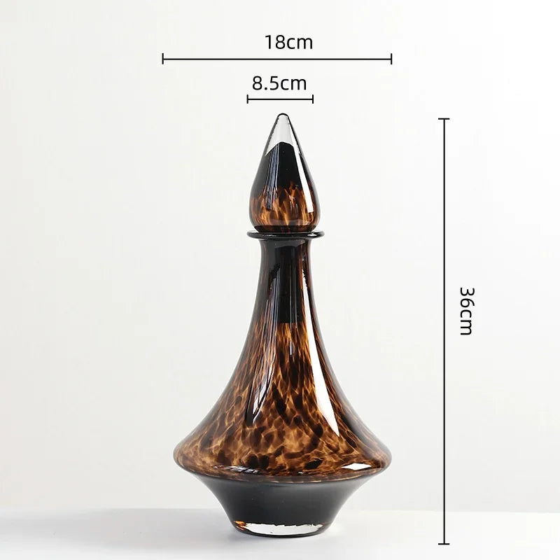 Glass Vase Transparent Leopard Print Flower Vase Glassware with Lid Floral Arrangement Accessories Terrarium Home Decoration