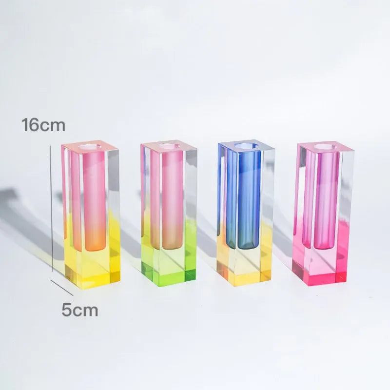 Modern Rainbow Pillar Bud Vase Tabletop Glass Vases Luxury Decorative Acrylic Crystal Nordic Room Decoration Home