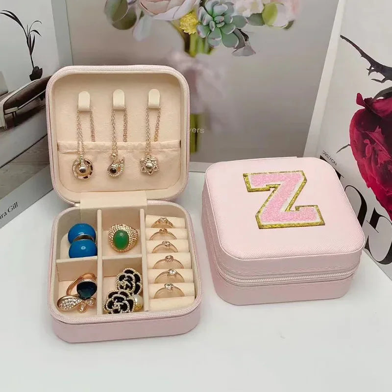 Mini Jewelry Storage Box Bridesmaid Gift Ideas Travel Jewelry Case Initial Letter with Name Birthday Party Box Mother's Day Gift