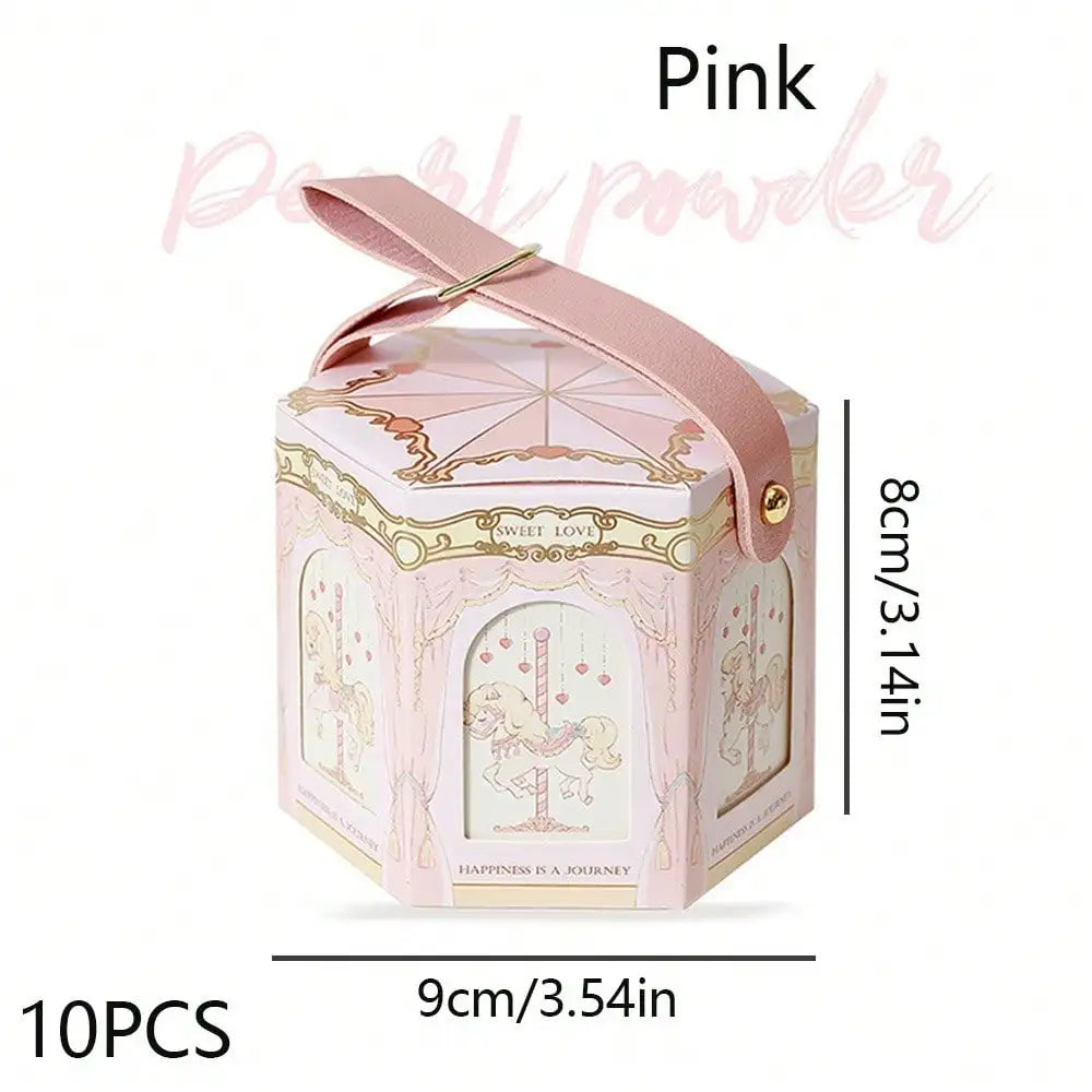 10pcs Carousel Candy Gift Boxes Packaging Wedding Birthday Party Favor Bags Baby Shower Christmas Present Case Supplies