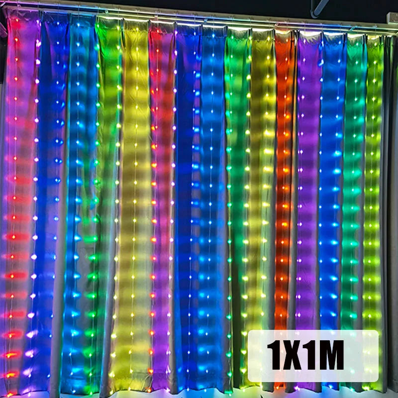 Smart LED RGB Curtain String Lights Bluetooth APP Control Christmas Fairy Light Garland DIY Picture Display Party Wedding Decor