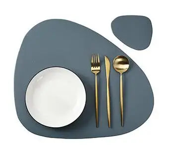 Inyahome Irregular Shape PU Leather Placemats Set Oil-Proof Waterproof for Kitchen Tables Bistro Tables Bars Coffee Shops Hotels