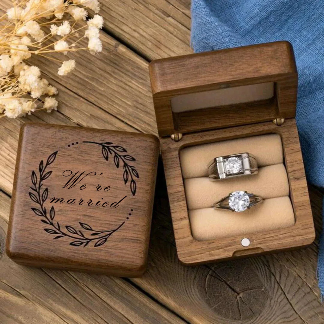 mrs & mr Wedding Ring Wooden Box Laser Engraving for wedding Ceremony Ring Bearer Ring Box Wedding band holder wedding supplies