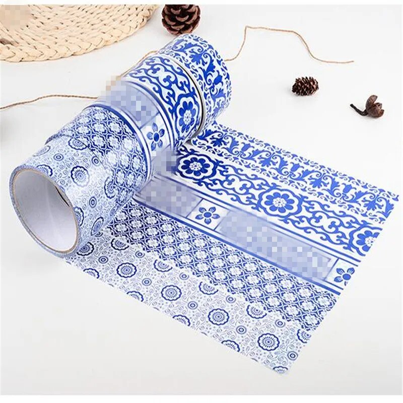 Retro Washi Masking Tape Blue and White Porcelain Sticker Tape Decorative Sticky Paper Adhesive DIY Washi Tapes School Supplies