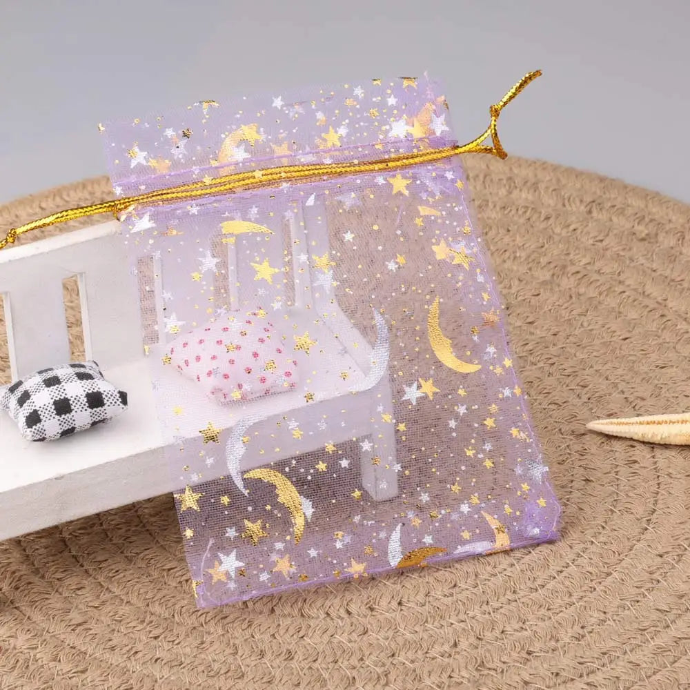 50pcs/lot Moon Star Organza Gift Bag 7x9 9x12 10x15cm Multicolor Gifts Pouches For Wedding Party Candy Bag Jewelry Packing
