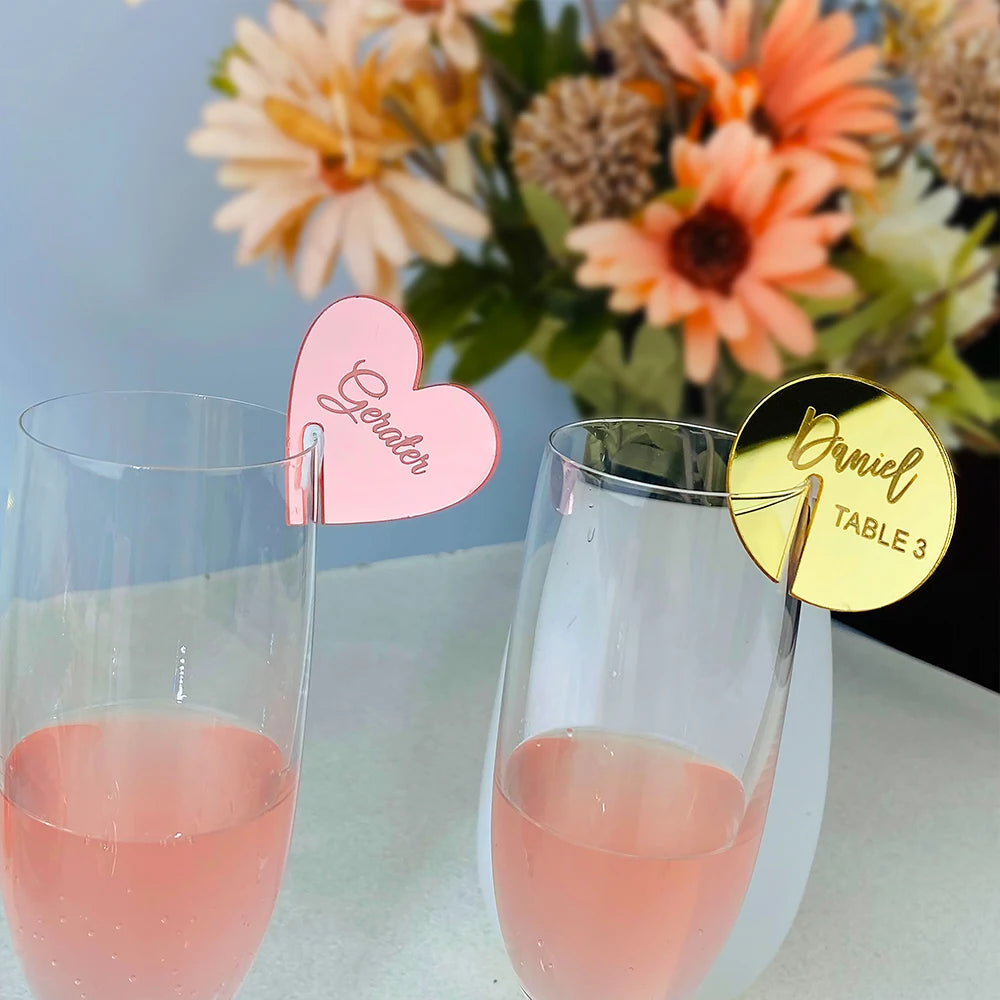 Personalized Acrylic Wedding Name Place Cards Ideas Drink Tag Drink Stirrers Engraved Glass Place Setting Holder Drink Charm