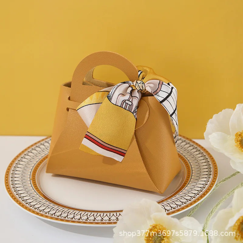 1PCS Leather Gift Bags Bow Ribbon Packaging Bag Wedding Favour Distributions Bags Eid Mubarak Candy Packaging Box Mini Handbag