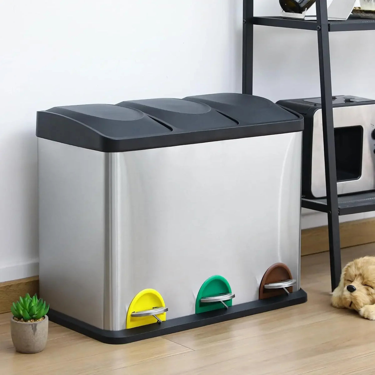 15/45L Rectangular Kitchen Pedal Bin,Stainless Steel Strong Pedal, Silent Soft Close Lid, Stay-Open Lid, Non-Skid Base In Bucket