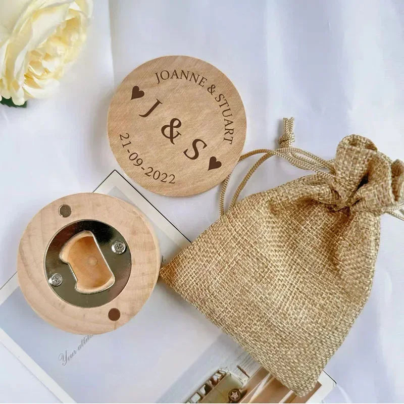 Personalised Wooden Bottle Opener Engraved Portable Magnetic Wooden Round Opener Bridesmaid Wedding Favors Custom Baptism Gift