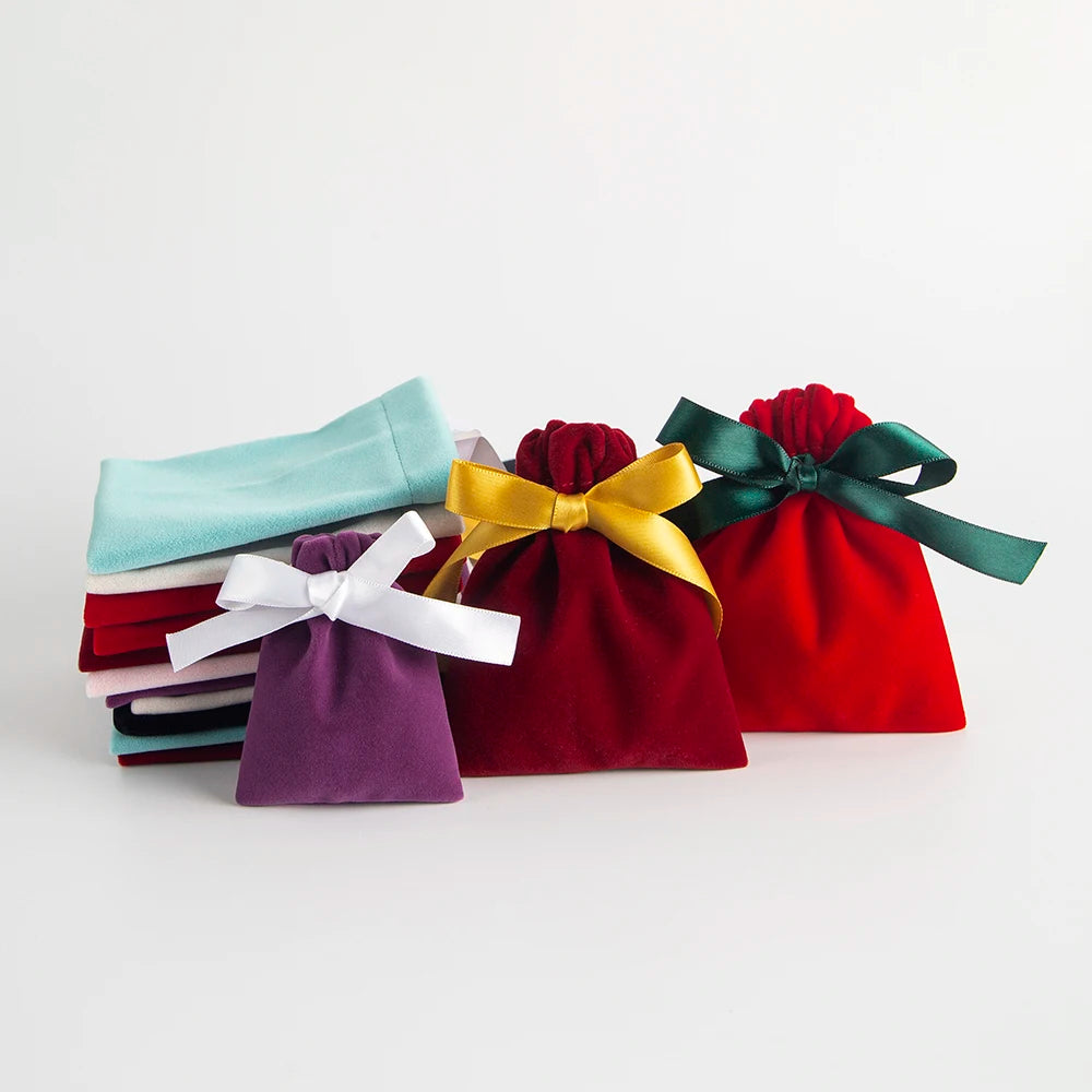 10pcs Bulk 10x12cm Jewelry Packing Ribbon Velvet Bags Gift Display Packing Storage Wedding Travel Candy Drawstring Dust Pouches