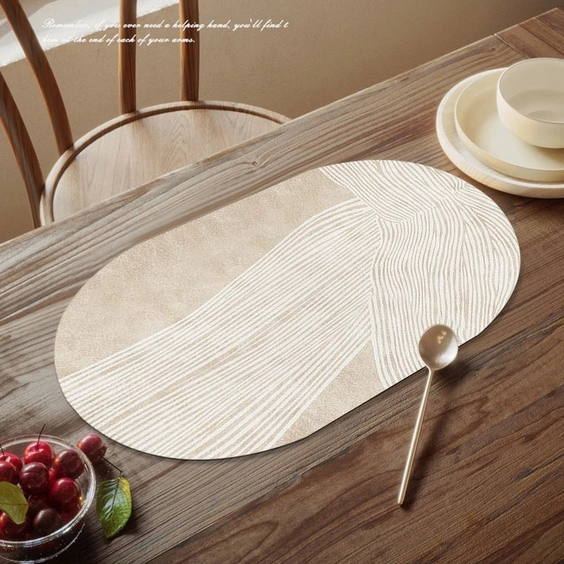 Kitchen Oval Shape Placemats Pu Leather Dining Insulation Mat Non-slip Tableware Mug Coaster Kitchen  Nordic Home Decor